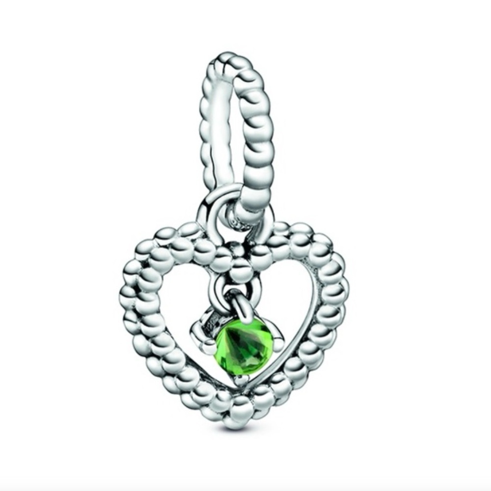 PANDORA Spring Green Heart Dangle Charm in Sterling Silver With Pouch NEW 💚
